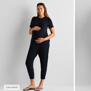Quince Bamboo Everyday Maternity Jumpsuit Sz L Black NEW